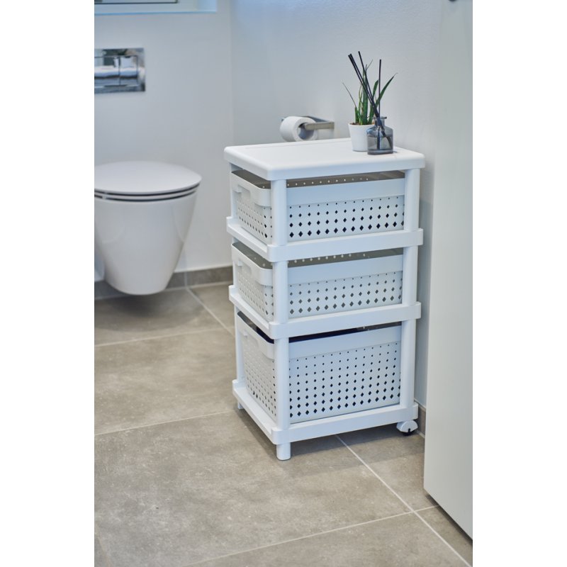 NHG rayonnage SEOUL, 3 plateaux PP, avec roulettes, blanc